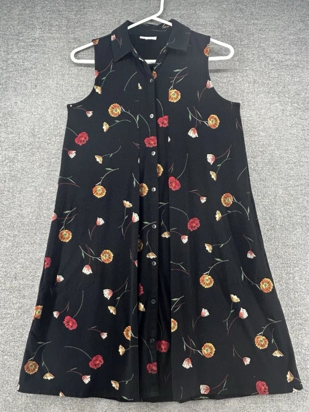 J. Jill Dress Sleeveless Women Size XS Black Floral Pockets Casual